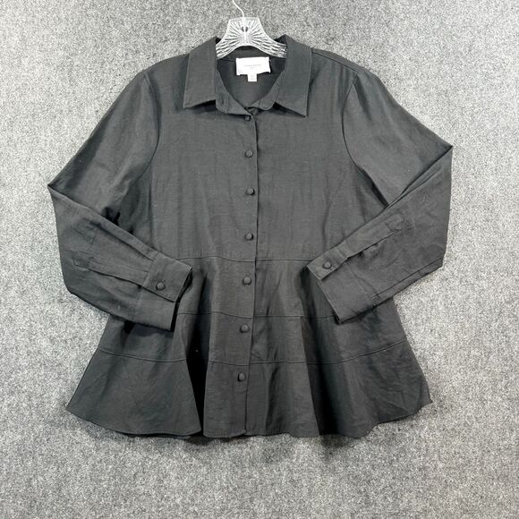 Pomander Place Ashlen Blouse Women's Extra Large Black Tuckernuck Buttons Flared - Picture 1 of 8